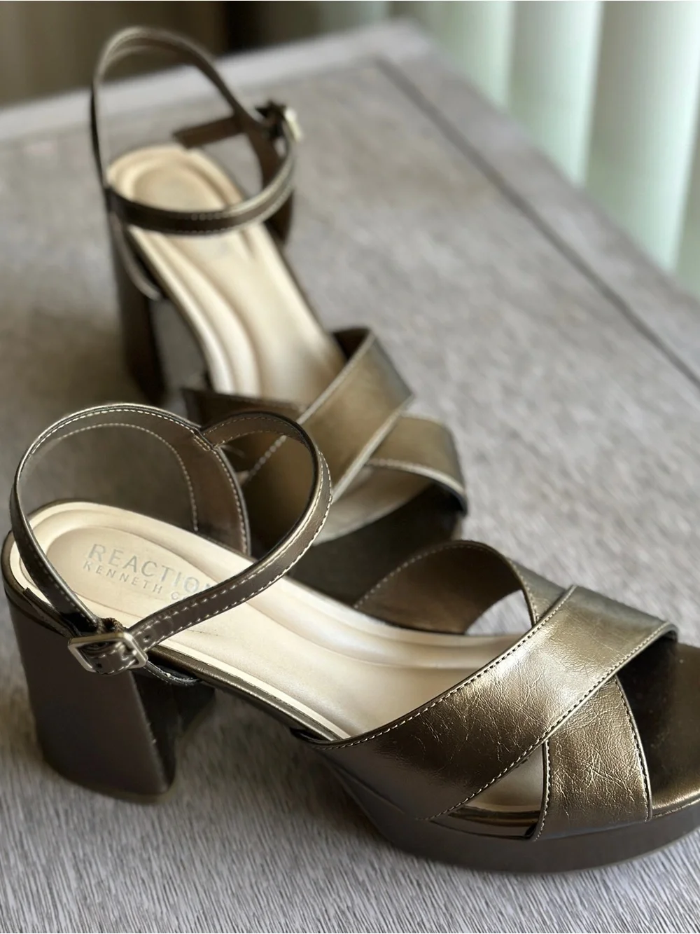 Reeva Ankle Strap Platform Sandal Distressed Metallic Bronze Gold